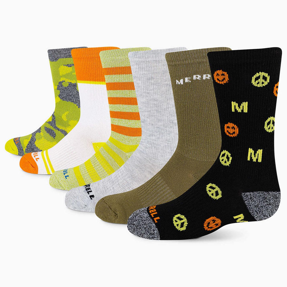 Women/Men Big Kid's Everyday Crew Sock 6-Pack Green Assorted | Merrell Socks