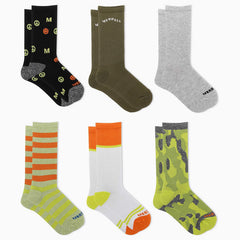 Women/Men Big Kid's Everyday Crew Sock 6-Pack Green Assorted | Merrell Socks