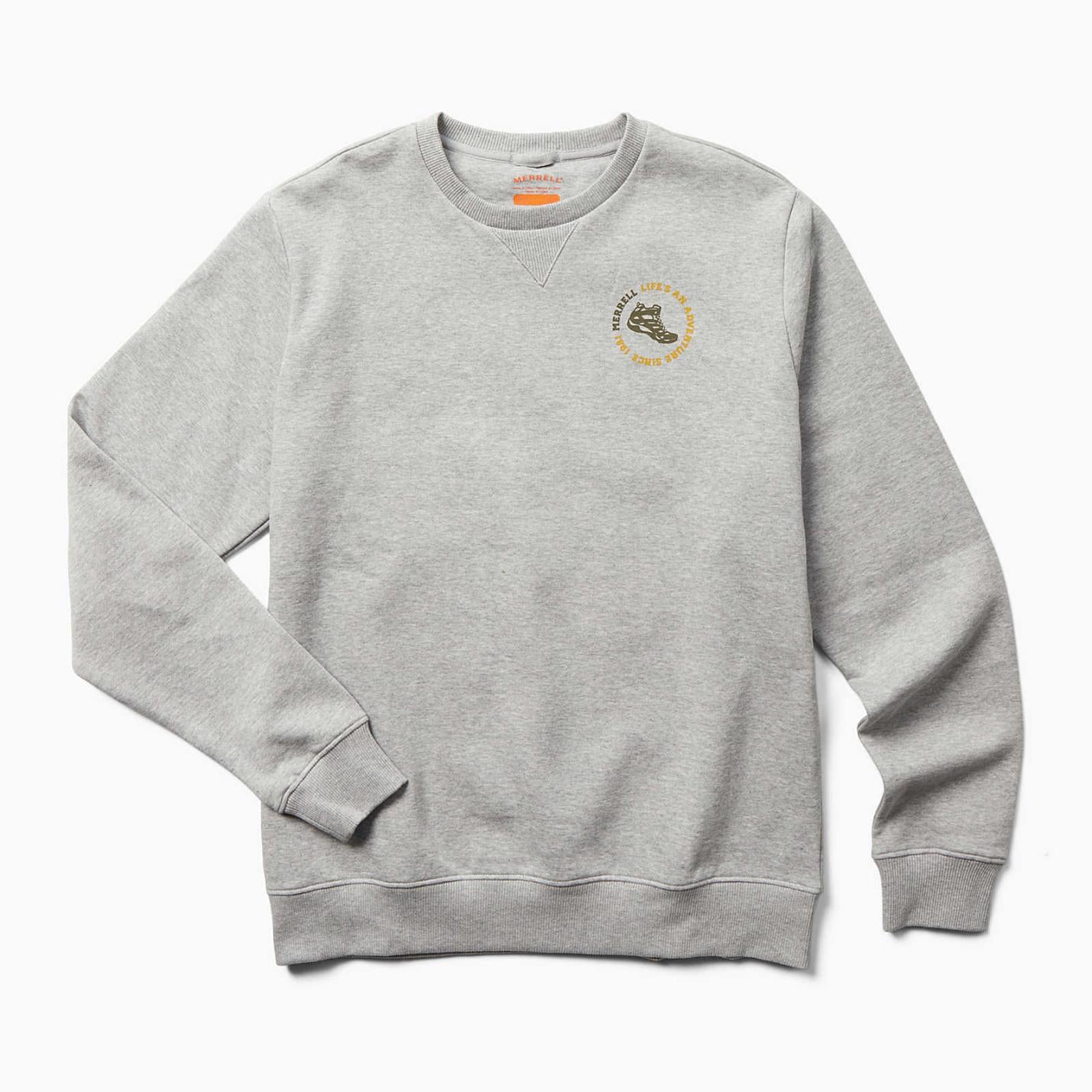Men Life's An Adventure Crew Neck Fleece Grey Heather | Merrell Tops