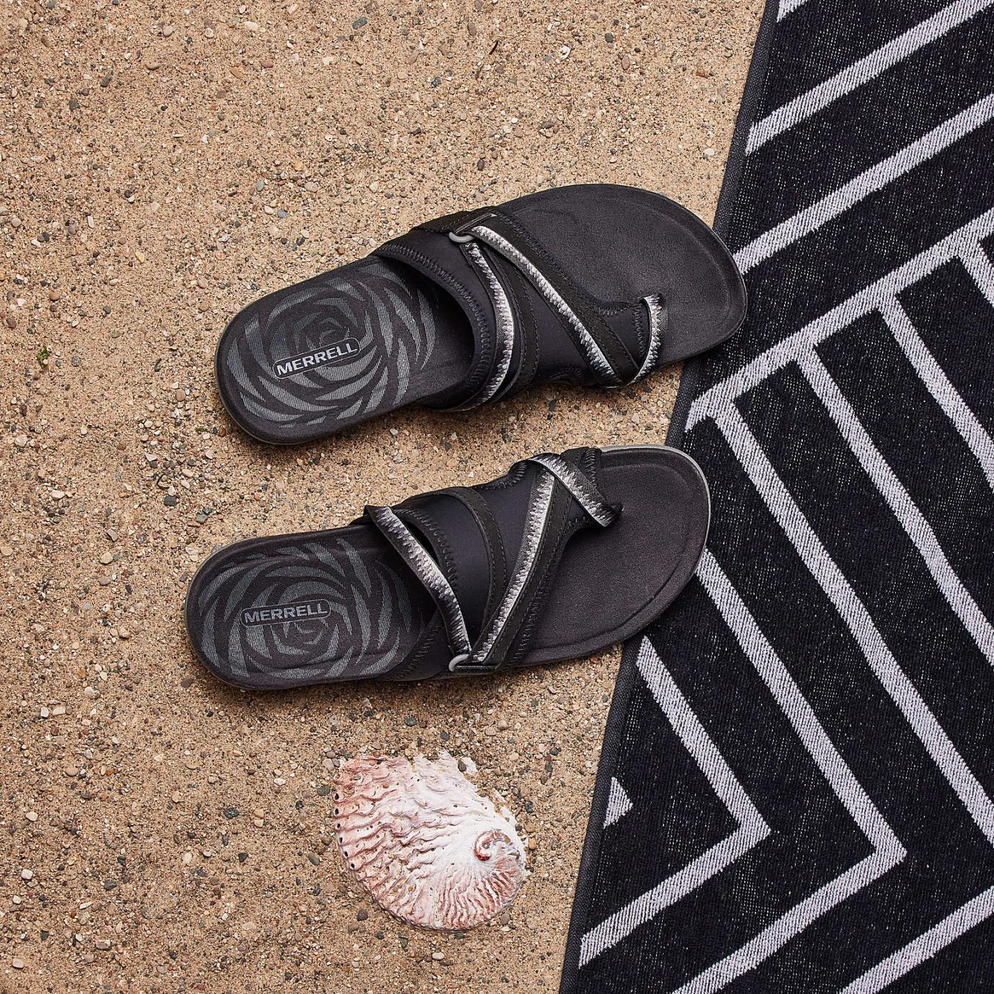 Women Terran 3 Cush Post Wide Width Black | Merrell Sandals