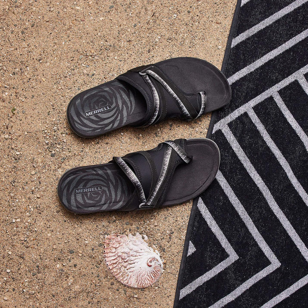 Women Terran 3 Cush Post Wide Width Black | Merrell Sandals