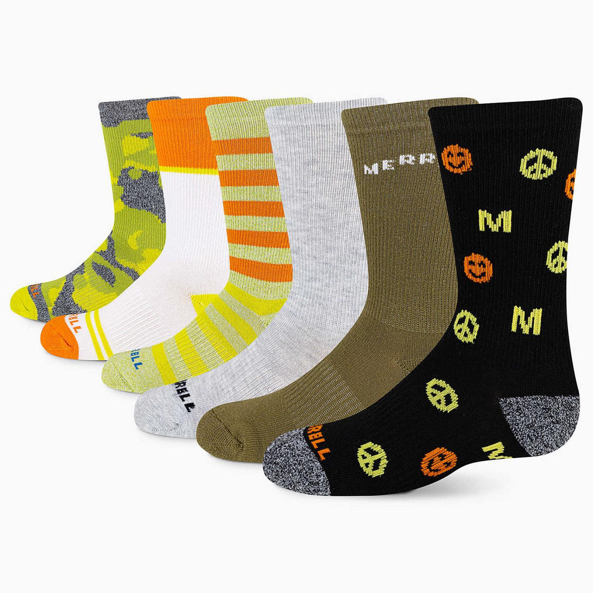 Women/Men Big Kid's Everyday Crew Sock 6-Pack Green Assorted | Merrell Socks