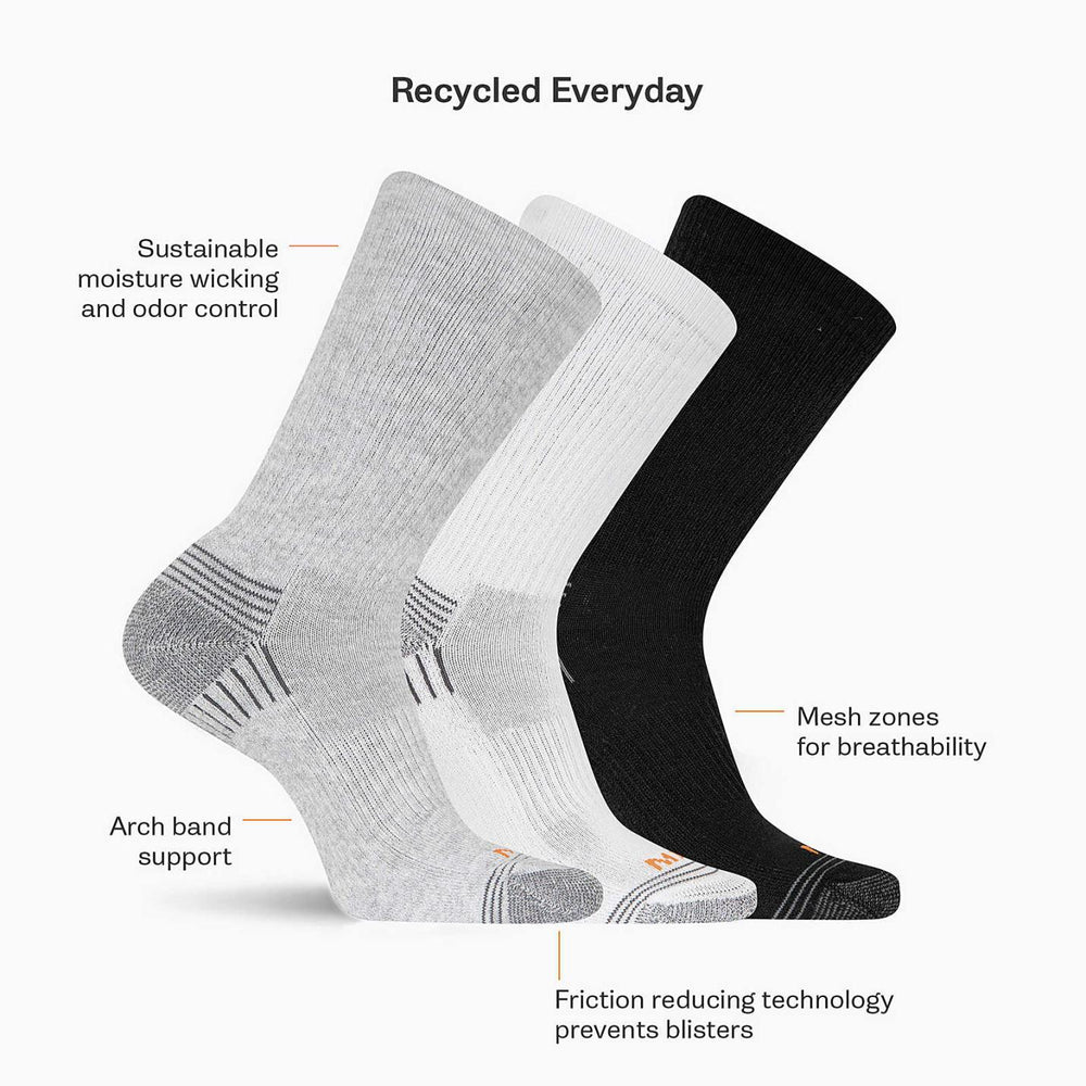 Women/Men Hiker Crew Sock 3 Pack Grey Heather Asst | Merrell Socks