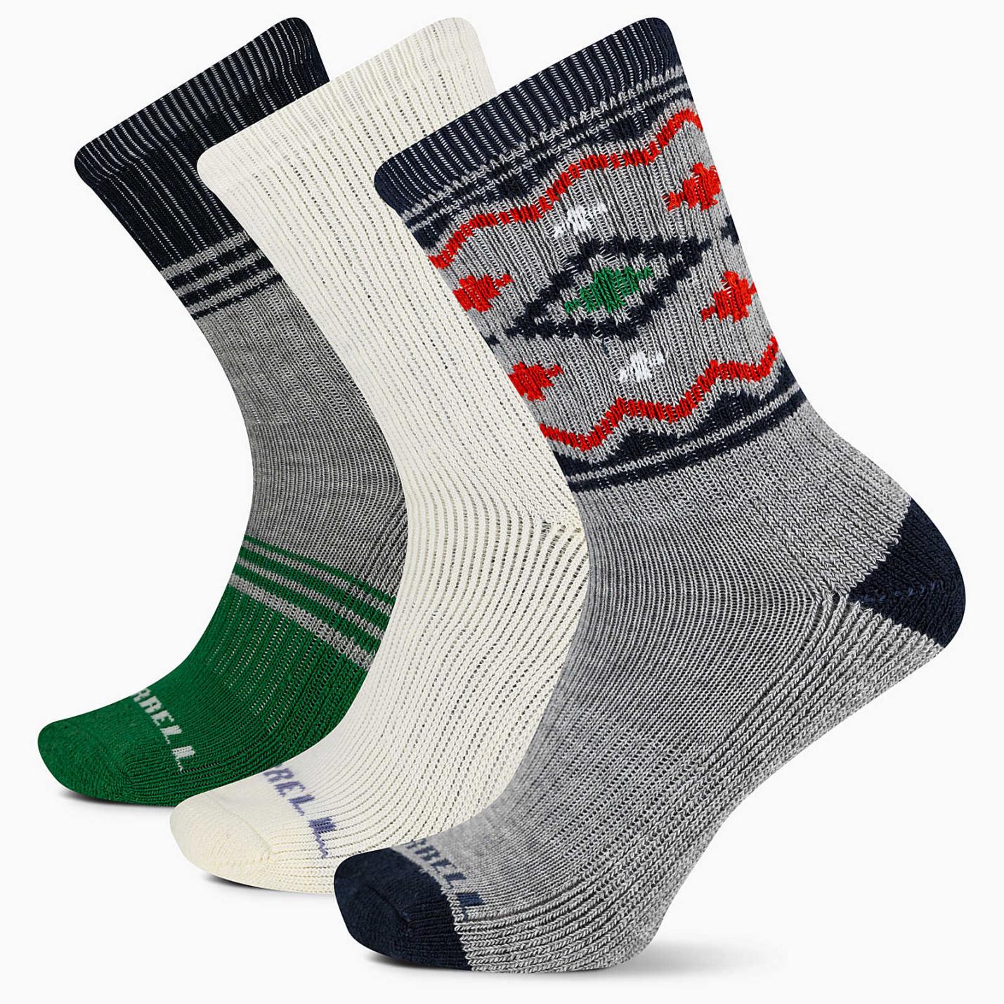 Women/Men Holiday Thermal Wool Blend Crew 3 Pack Sock Blue Assorted | Merrell Socks