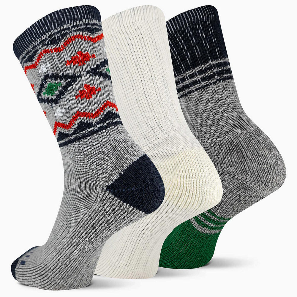 Women/Men Holiday Thermal Wool Blend Crew 3 Pack Sock Blue Assorted | Merrell Socks