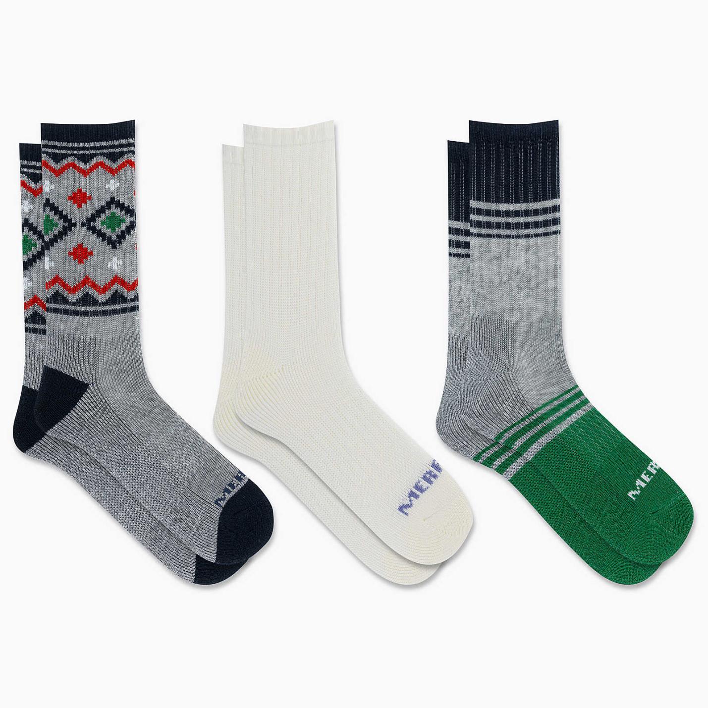 Women/Men Holiday Thermal Wool Blend Crew 3 Pack Sock Blue Assorted | Merrell Socks