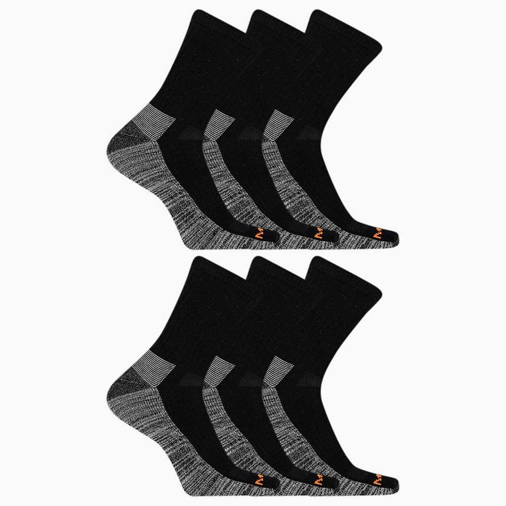 Women/Men Work Crew Sock 6 Pack Black | Merrell Socks