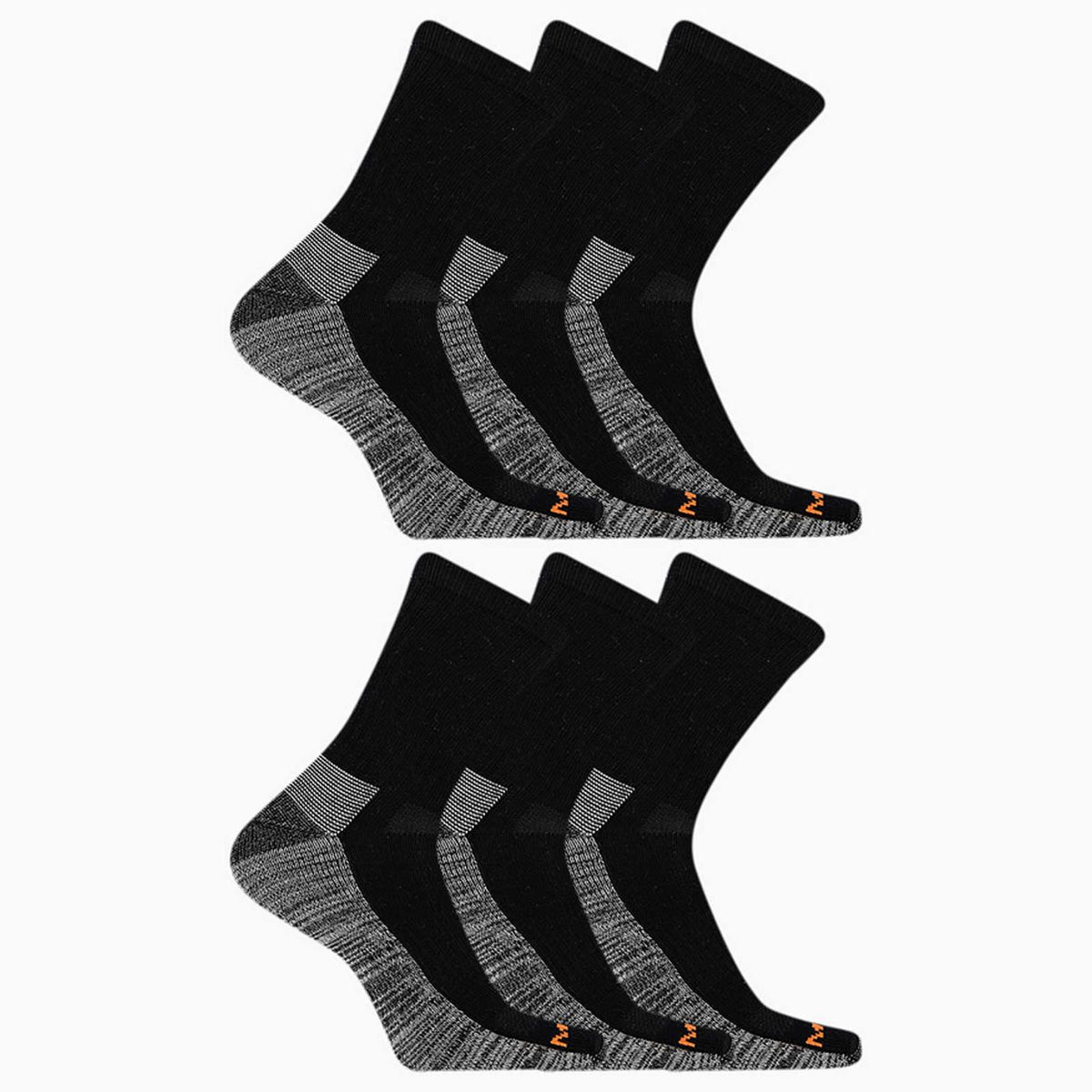 Women/Men Work Crew Sock 6 Pack Black | Merrell Socks